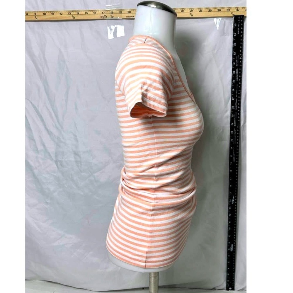 Caslon ~‎ Size XXS ~ White/Coral Striped Scoop Neck Ribbed Cotton Tee ~ NWT - Picture 4 of 10